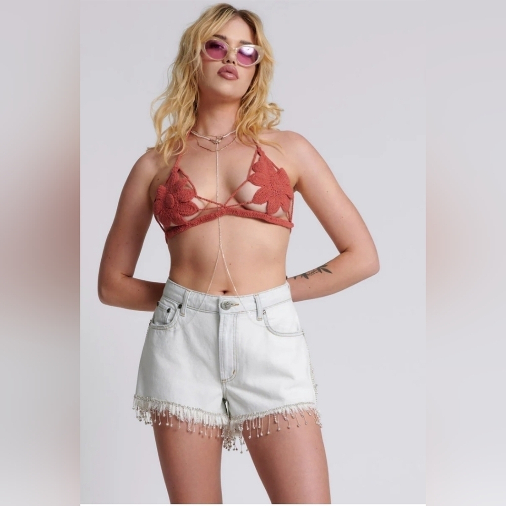 One Teaspoon, Razzle Dazzle Truckers Mid Waist Shorts,Bel Air Blue, Size 29, NWT